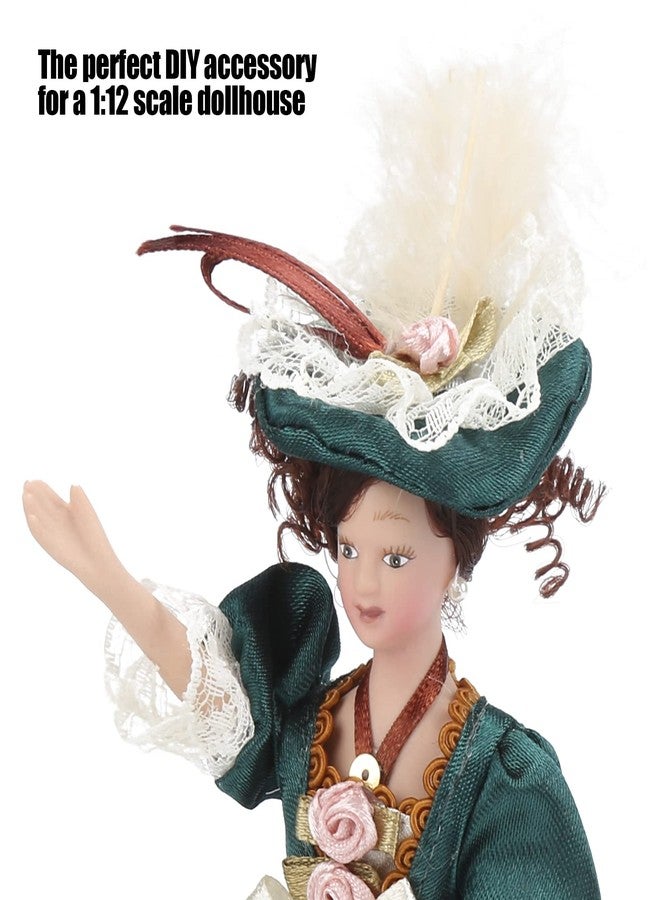 Zerodis Dollhouse People Victorian Lady, 1:12 Dollhouse Figures Model Mini Movable with Green Dress Hat - Image 5